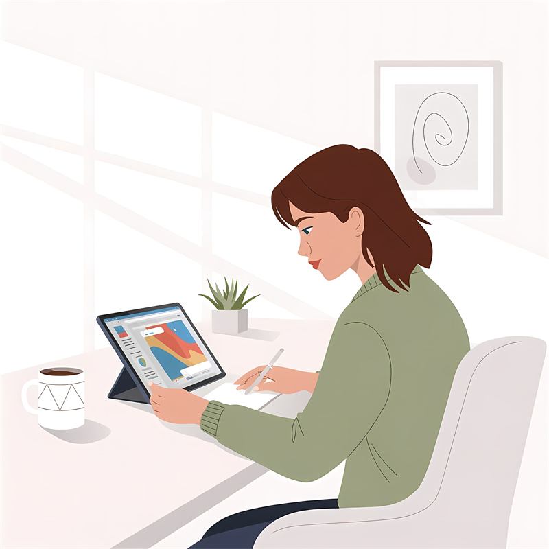 Illustration of a designer drawing on a tablet