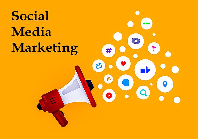 Megaphone with social media icons
