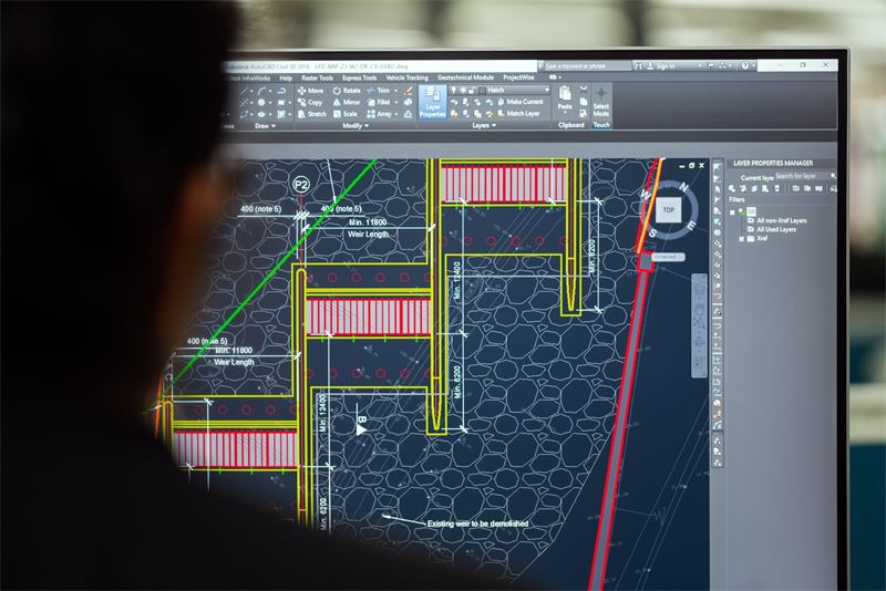 Engineering drawing open on a monitor